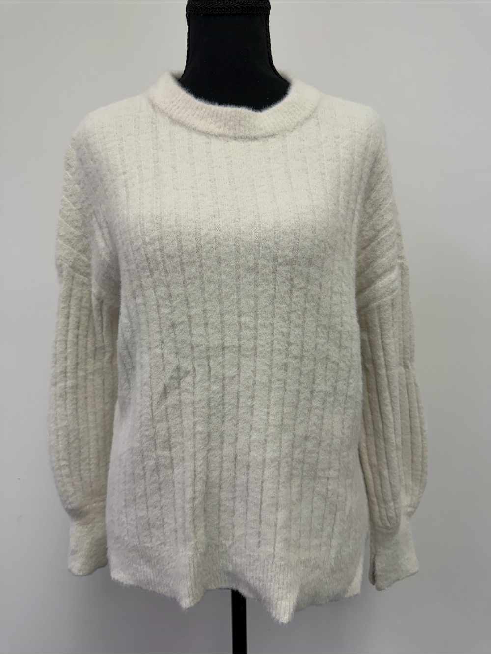 aerie Cream Ribbed Crewneck Sweater